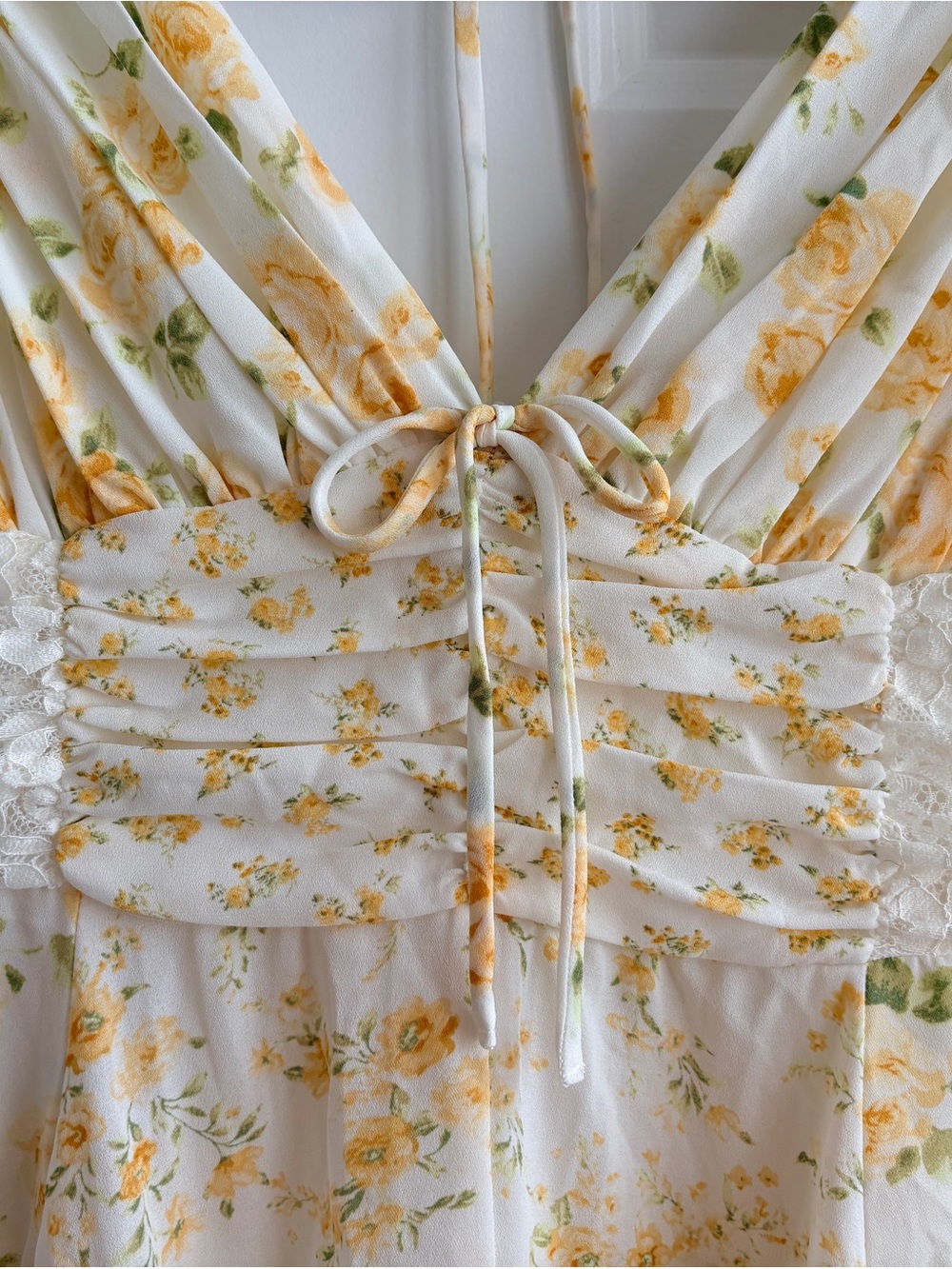 Altar'd State XL White and Yellow Floral Lace-Tier Dress mini ruffles - Picture 7 of 9